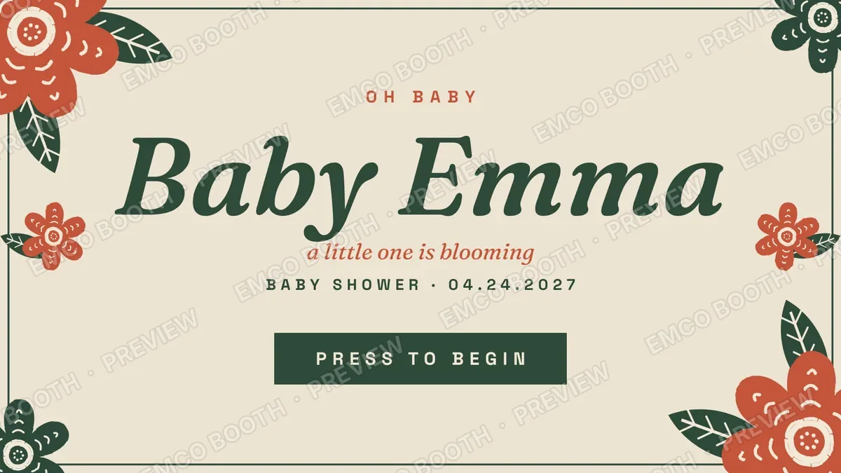 Baby In Bloom Linocut photo booth start screen