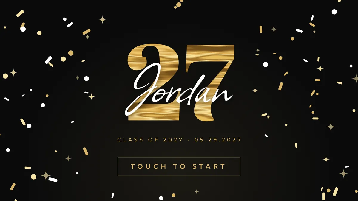 Black Gold Grad photo booth start screen