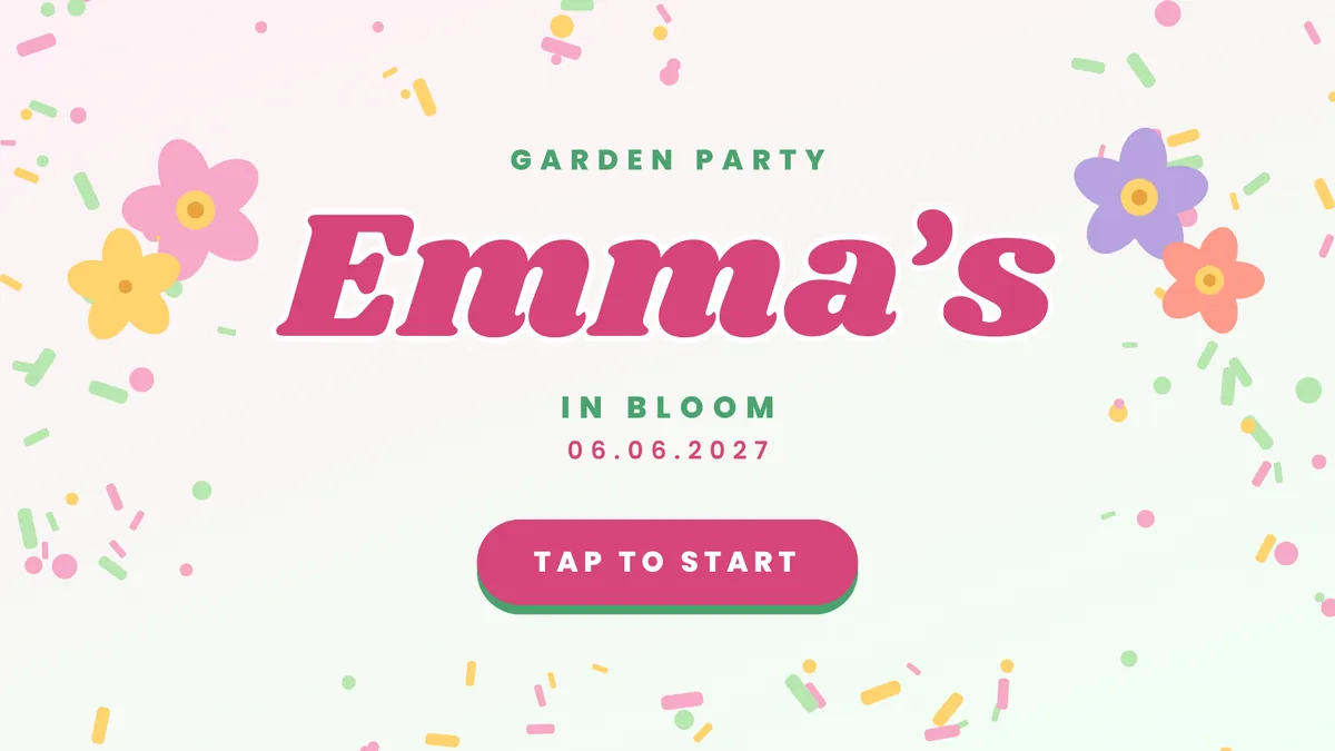 Blossom Pop photo booth start screen