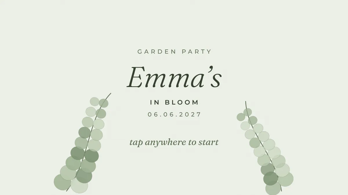 Eucalyptus Garden photo booth start screen