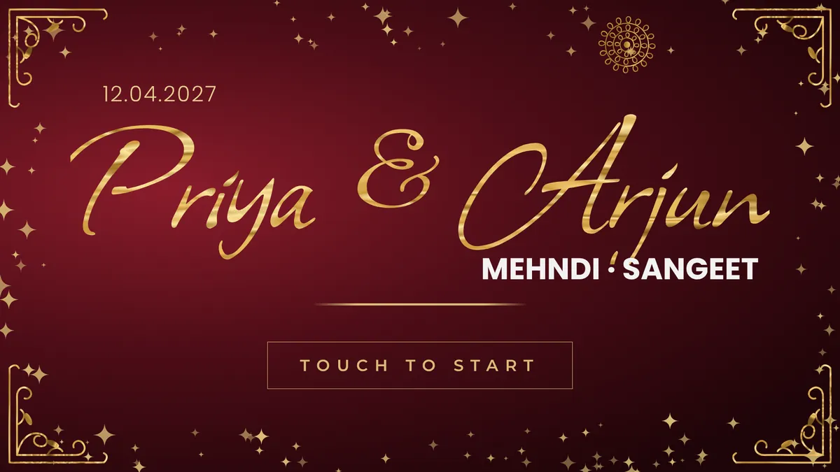 Maroon Gold Shaadi photo booth start screen