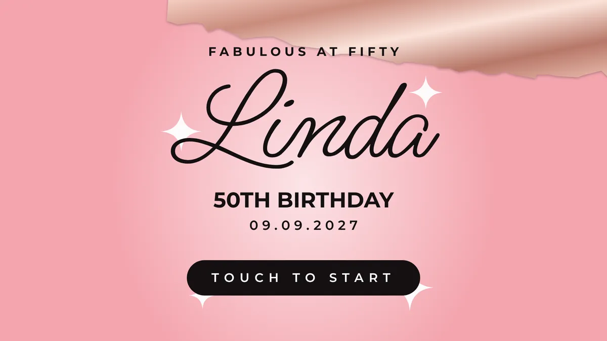Rose Gold Glam 50 photo booth start screen