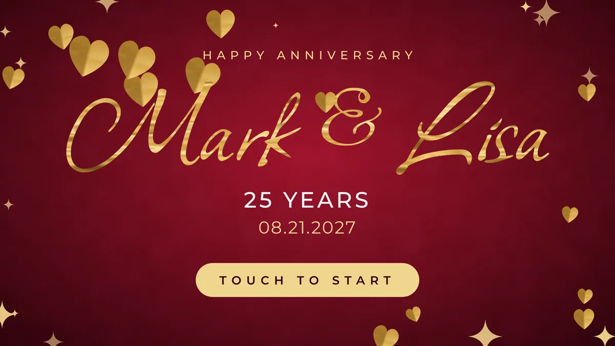 Ruby Velvet Hearts photo booth start screen