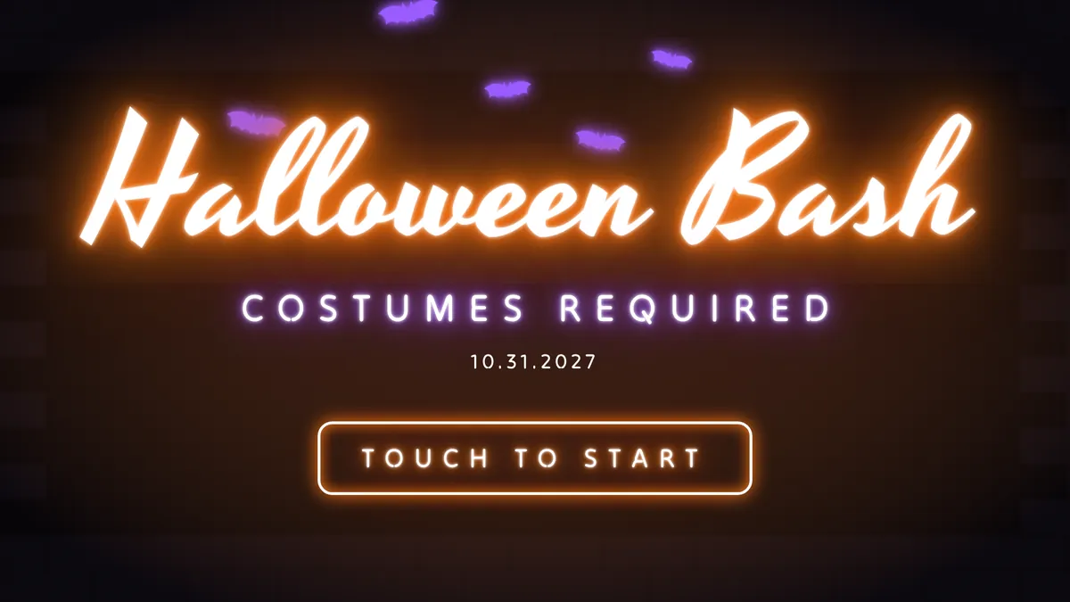 Spooky Neon photo booth start screen