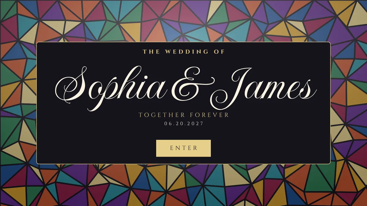 Stained Glass Vows photo booth start screen
